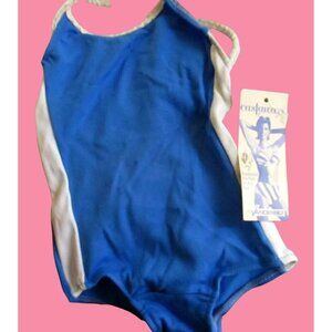 Vintage 1980's GIRLS 3X swimsuit BLUE/WHITE 1 Piece swim suit CASTAWAYS New